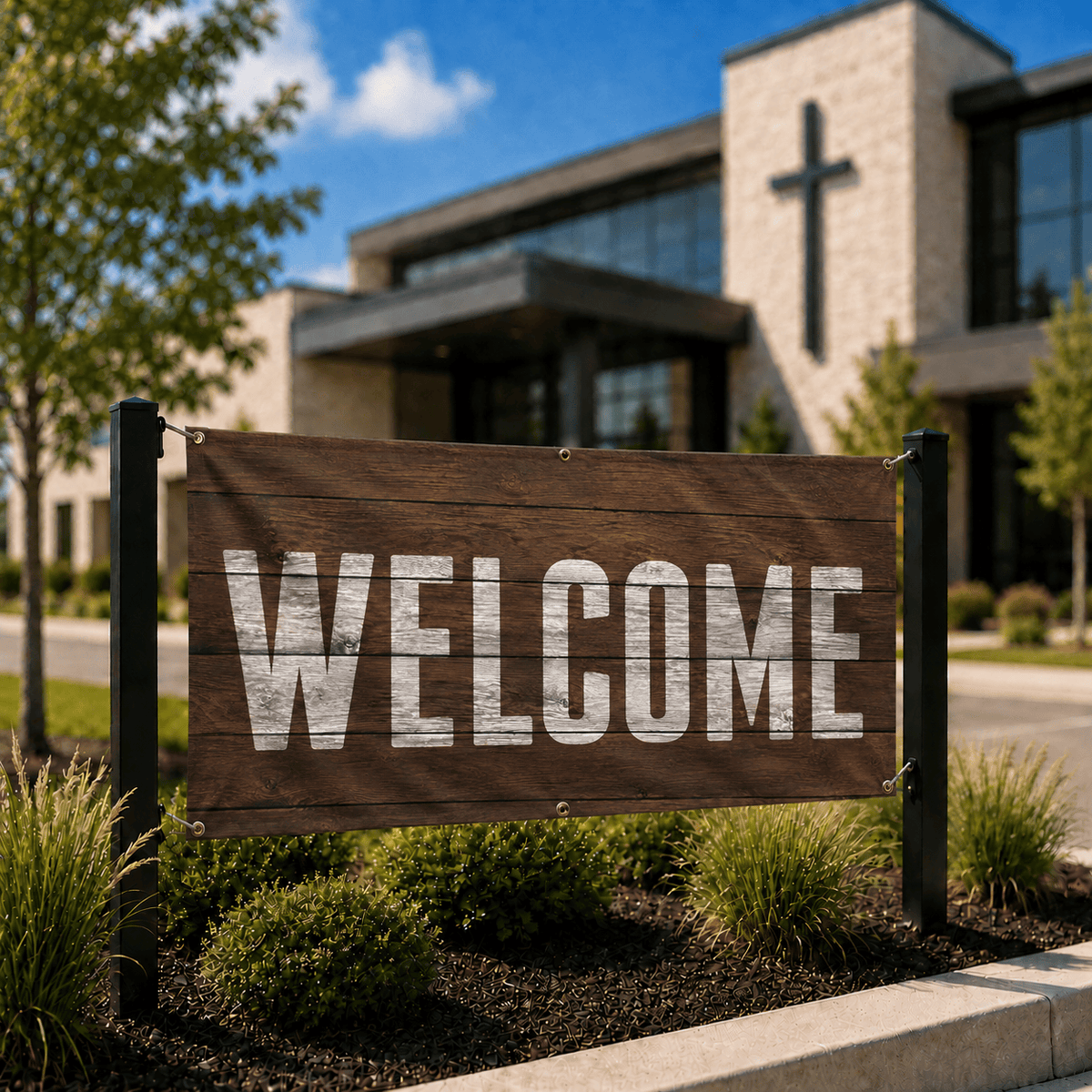 Welcome Hardwood Church Banner - Church Signs Fast