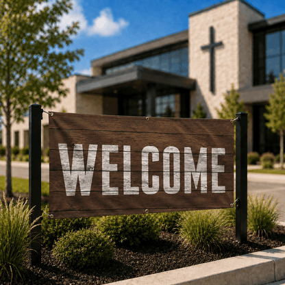 Welcome Hardwood Church Banner - Church Signs Fast