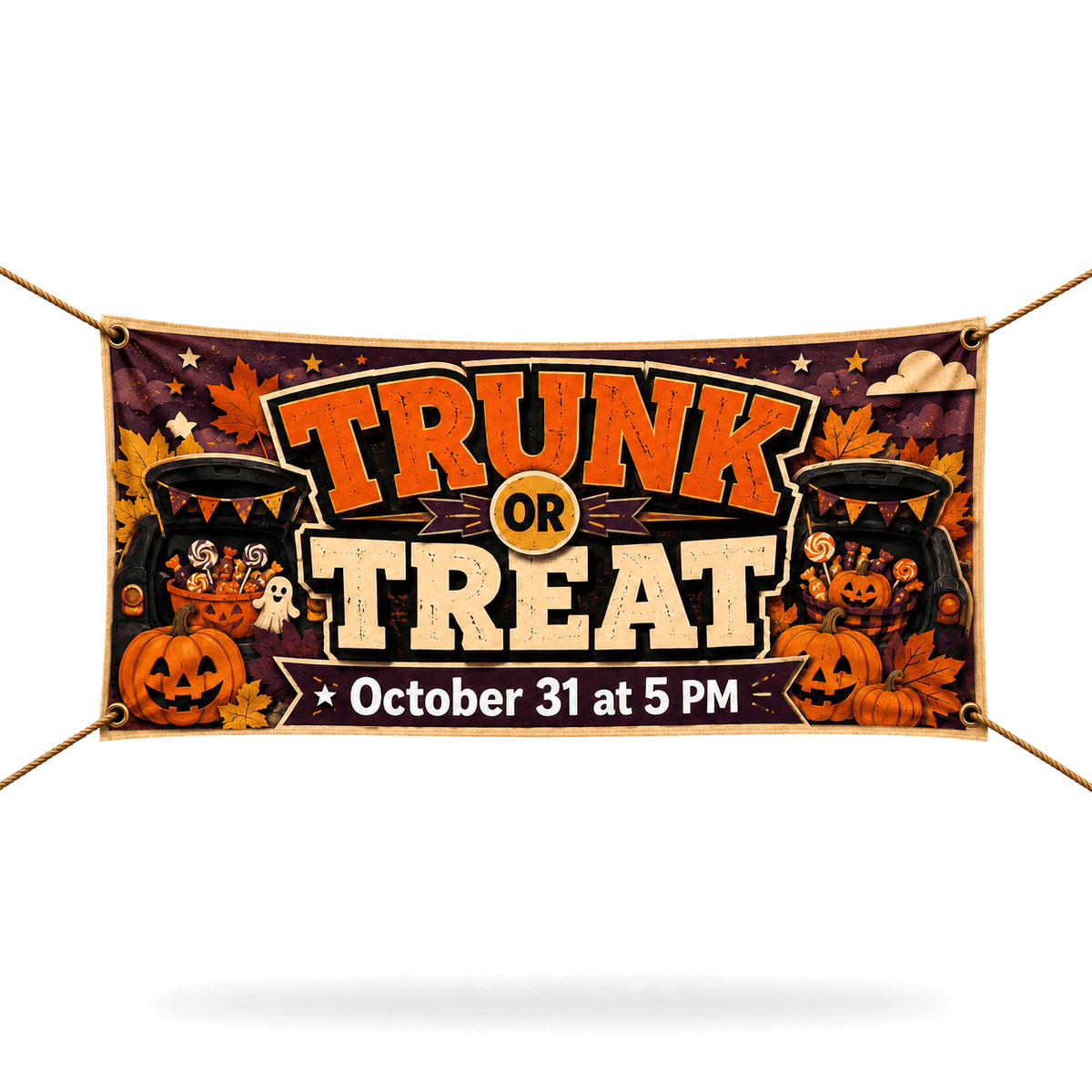 Fall Trunk or Treat Church Banner - A Haunting We Will Go - Church Signs Fast