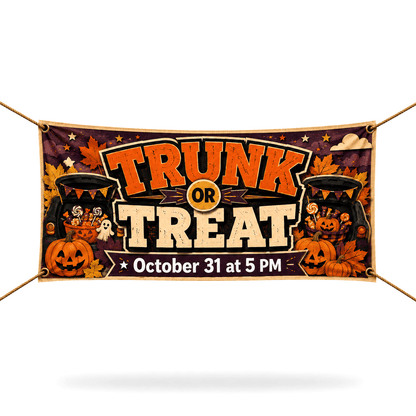 Fall Trunk or Treat Church Banner - A Haunting We Will Go - Church Signs Fast